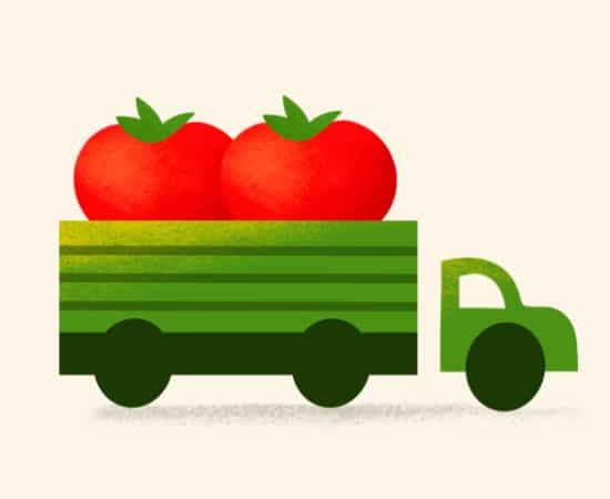 Illustration of truck with tomatoes